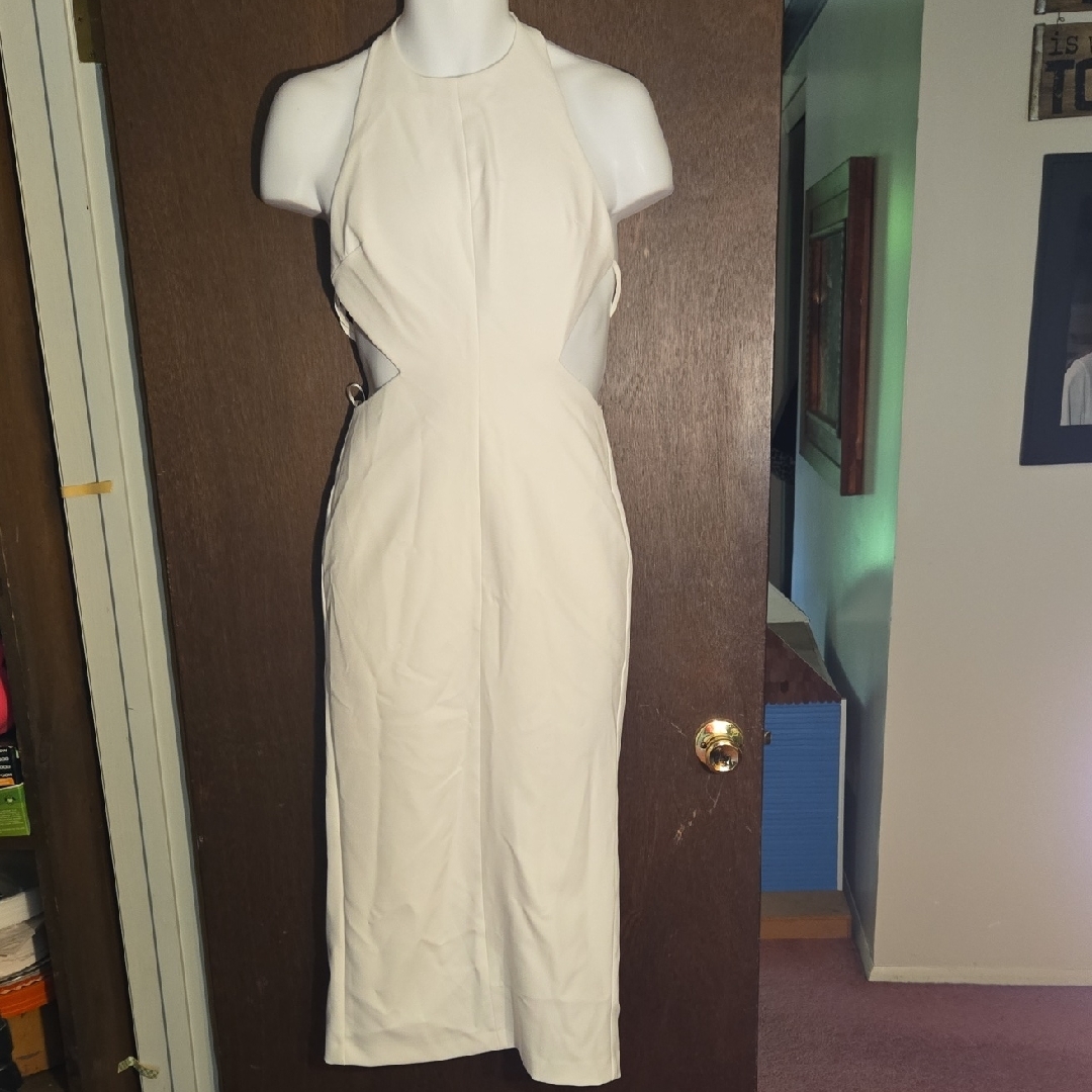Zara White Halter Backless Sheath Dress